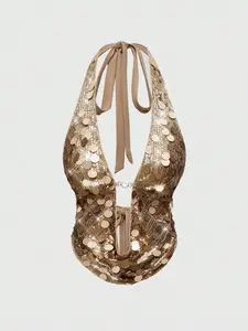 Y2K Beaded Draped Neck Backless Cami – Retro Island Vacation Top