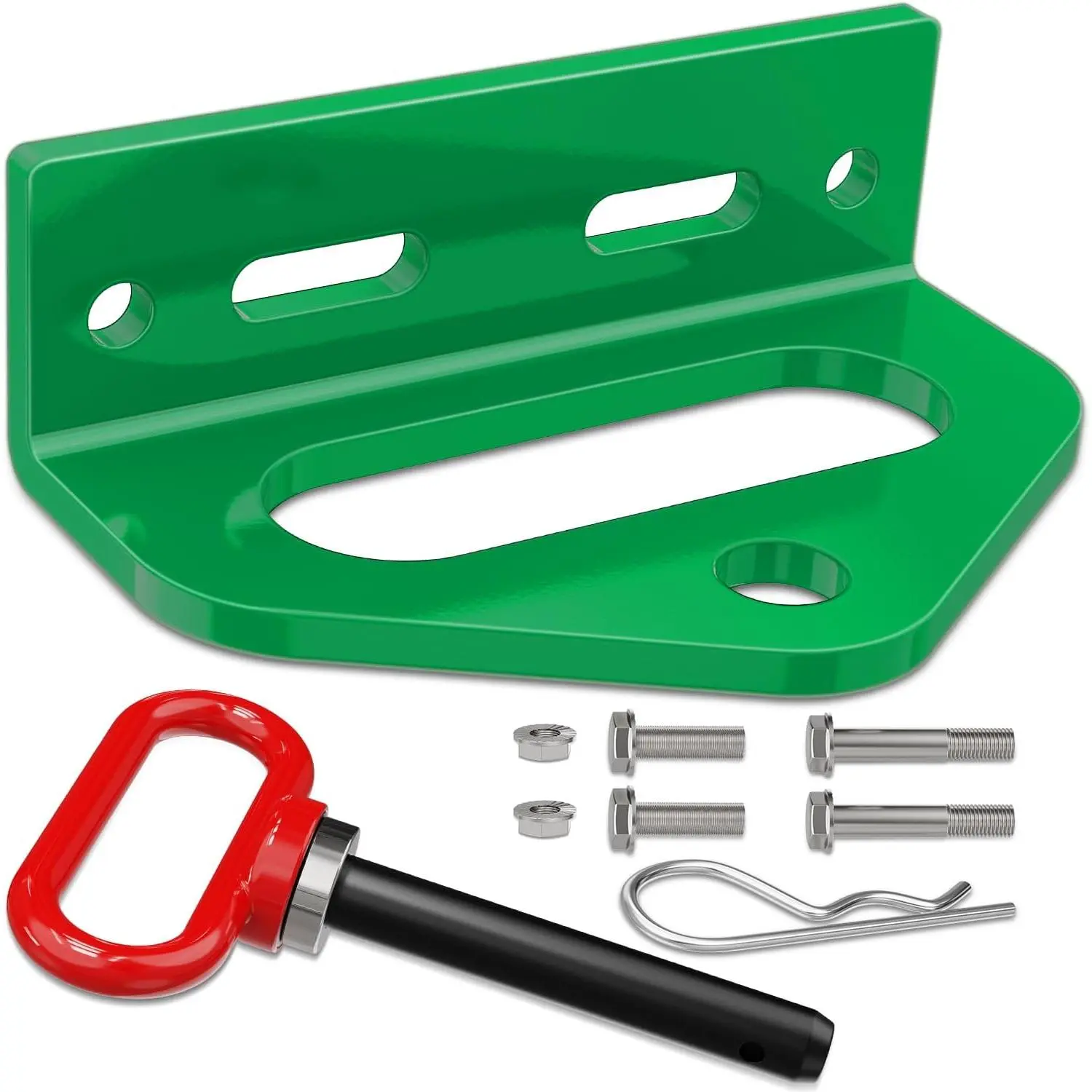 Nilight Universal Heavy Duty 0-Turn Mower Trailer Hitch Kit, 6mm Thick Heavy Steel, Strong Neodymium Magnetic Pin, 4 Bolts, 1/2-in R-Clip Combo Pack, Double Fixation Secure Mount (Red & Green)