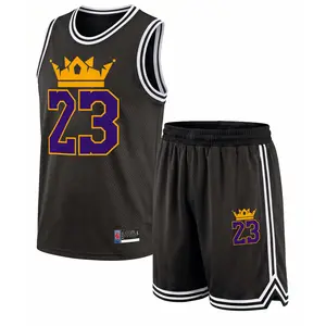 Men's Basketball Jersey Set, Breathable Round Neck Sportswear, Sleeveless Training Uniform with '23' Number & Crown Graphic, Stylish Team Outfit, Athletic Apparel for Basketball, Gym, Running, Outdoor Training, Comfortable & Versatile for All Seasons