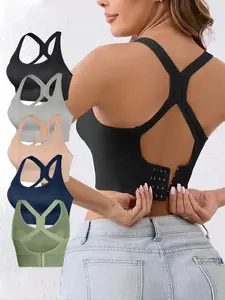 5Pack Women's Solid Minimalist Wireless Bralette, Comfortable Breathable Backless Bra for Sports and Daily WearMedium Support Lingerie for All Seasons