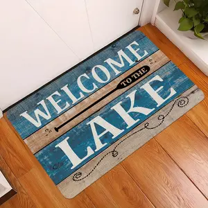 Welcome to the Lake" Rustic Doormat - Cozy Flannel, Machine Washable, Ideal for Home Decor in Living Room, Bedroom, Kitchen, and Bathroom, Lake House Decor