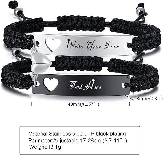 Heart Matching Couples Bracelets - Adjustable Braided I Love My Boyfriend Girlfriend Long Distance Bracelets, Lovers His Hers Relationship Promise Bracelet Jewelry Anniversary Christmas Birthday Gifts