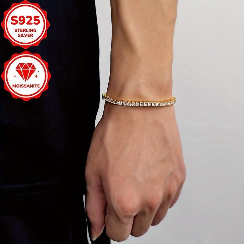 925 Moissanite Tennis Bracelet, Sparkling Synthetic Zirconia- Unisex Luxury Jewelry, Durable Christmas Birthday And Special Occasion Gift, High-Quality Additions, Best Christmas Choice, Vacation Additions Jewelry, Daily Wear Bracelet