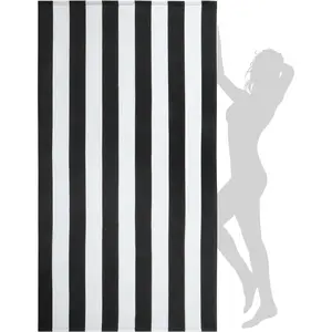 Large Beach Towel 31x71in- Oversized Mircofiber Beach Towel, XL Striped Lightweight Pool Towel, Big Cabana Swim Travel Towel for Adults Mens Women,Black