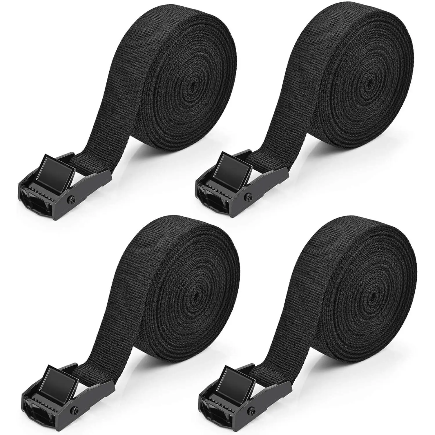 Tie Down Straps 4 count Lashing Ratchet Strap 1" x 13.1' Adjustable Heavy Duty Cam Buckle Cinch Straps for Cargo, , Luggage, Trailer,  (Black)