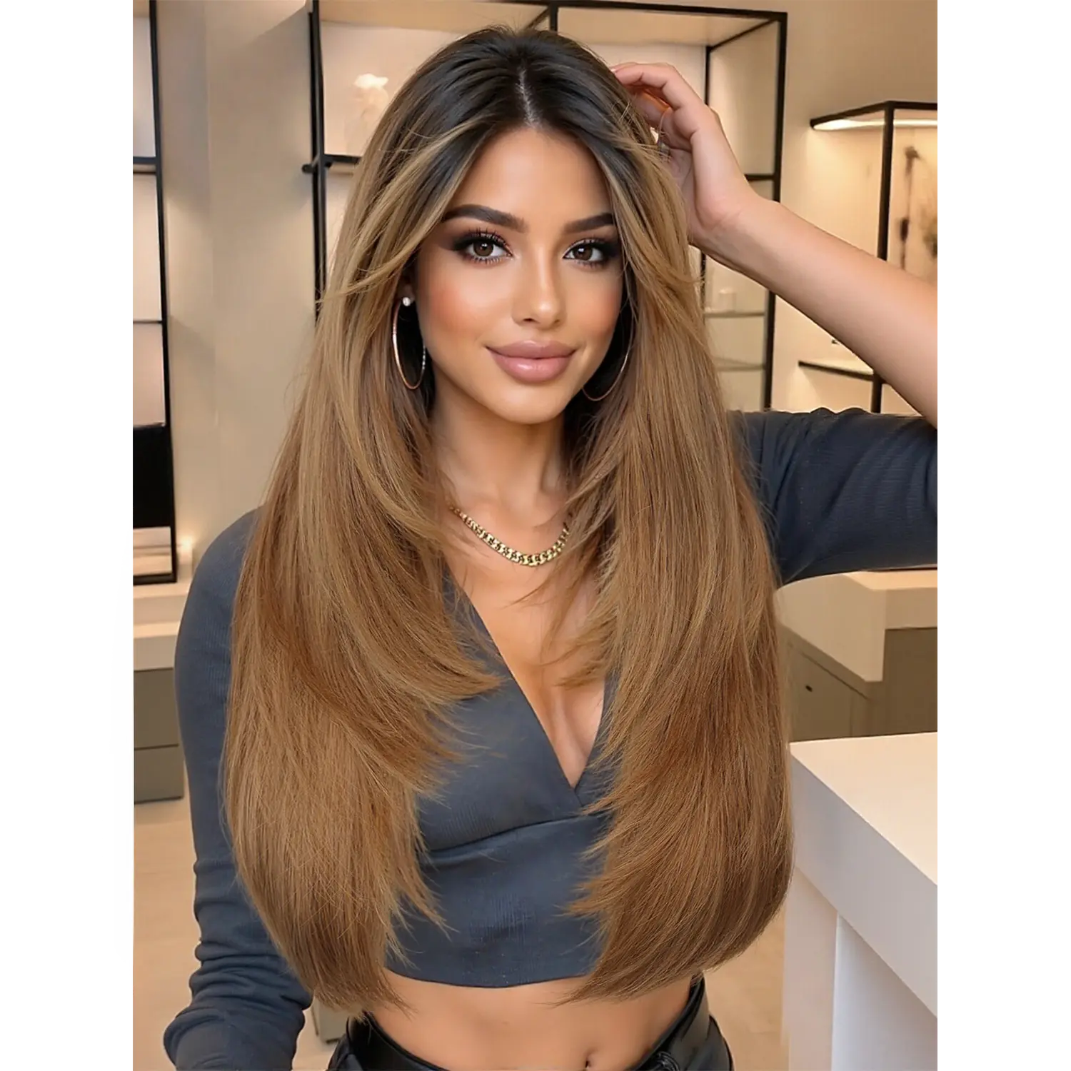 [Summervibes AISI HAIR ]Beginner Friendly Long  Light Brown Wig for Women,4x4 Realistic Scalp, Free Parting,Layered Hairstyle Synthetic Heat Resistant for Daily Party Use 26 inch