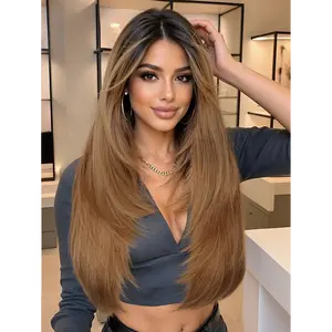 [Summervibes AISI HAIR ]Beginner Friendly Long  Light Brown Wig for Women,4x4 Realistic Scalp, Free Parting,Layered Hairstyle Synthetic Heat Resistant for Daily Party Use 26 inch