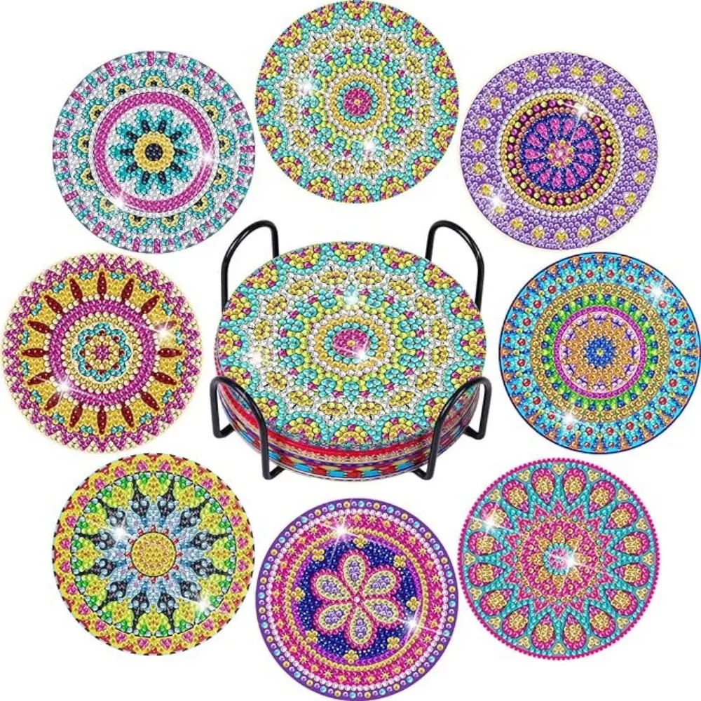 8-Piece Diamond Embroidery Coaster Set Mandala Pattern (with Stand), DIY Diamond Art Craft Kit for Beginners, Home Decor Gift, Decorative Coaster, Diamond Painting Coasters