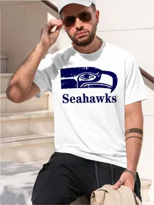 Seahawks 2026 new model Black/White Round neck Tee Stylish & Comfortable Loose Crew Neck Short Sleeve T-shirts Versatile On Trend Eye Catching Printed Graphic Casual Tee for Daily Wear Outings & Leisure, Menswear