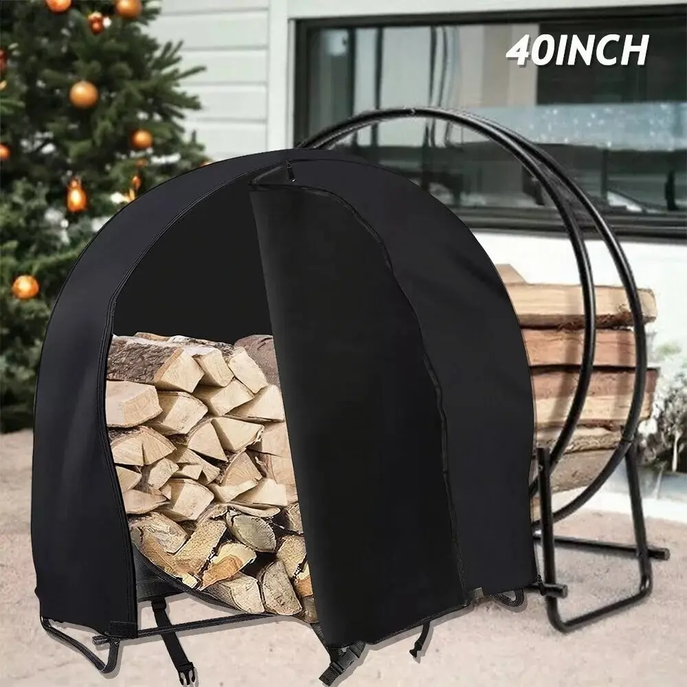 HOMEYA Firewood Log Hoop Cover, 40 Inch Outdoor 600D Heavy Duty Waterproof and Weather Resistant Round Log Rack Cover, with Full Length Zipper, Wood Ring Storage Holder Cover