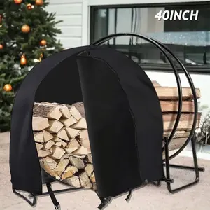 HOMEYA Firewood Log Hoop Cover, 40 Inch Outdoor 600D Heavy Duty Waterproof and Weather Resistant Round Log Rack Cover, with Full Length Zipper, Wood Ring Storage Holder Cover