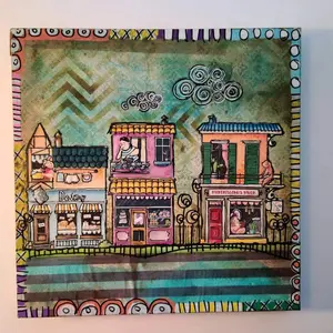 Original mixed media art canvas | the friendly neighborhood mixed media | Collage art | Original abstract art 10x10 Decor Poster
