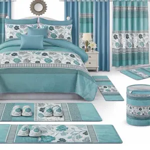 Master Bedroom Set King Blue Floral Bedding Set with Matching Curtains and Rugs for a Cozy Bedroom Decor 30pcs