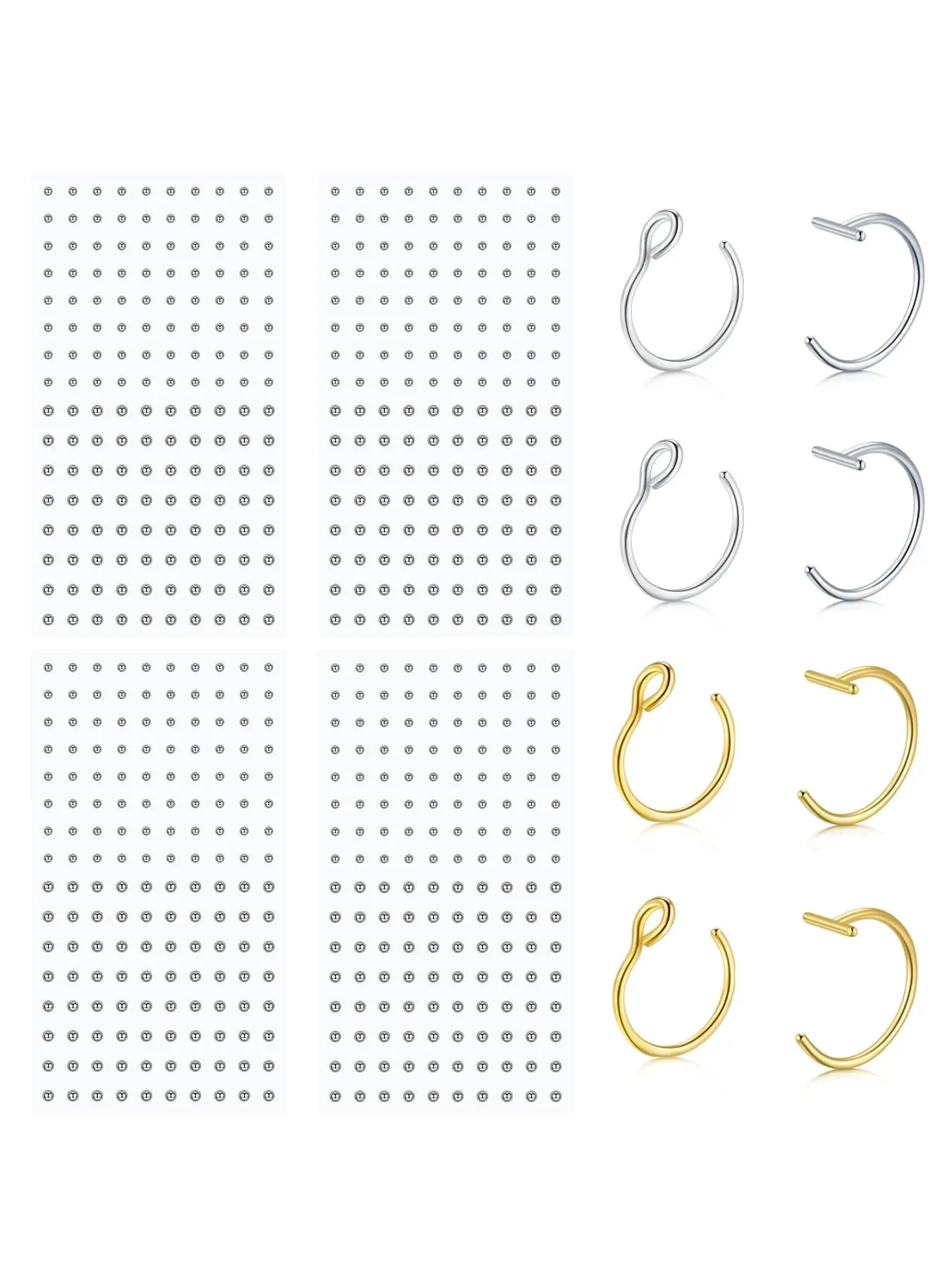 Fake Piercings Fake Lip Ring Fake Nose Ring Fake Eyebrow Piercing Fake Lip Stud Self-Adhesive Face Sticker Fake Piercing Balls Silver Stainless Steel Cool Punk Aesthetic Y2k Halloween Makeup For Women Men Non-Piercing Body Jewelry Fake Skin Piercing