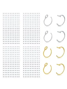 Fake Piercings Fake Lip Ring Fake Nose Ring Fake Eyebrow Piercing Fake Lip Stud Self-Adhesive Face Sticker Fake Piercing Balls Silver Cool Punk Y2k Halloween Makeup For Women Men Non-Piercing Body Jewelry Fake Skin Piercing