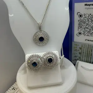 925 sterling silver 24” chain and pendant set high quality cubic zirconia stones Italian solid silver (( set de plata  de plata Italiana piedras finas de zirconia Alta calidad solido cadena mide 24” pulgadas
