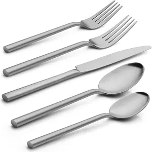 AAlata Potter 20-Piece Forged Silverware Set, Service for 4 – Premium Stainless Steel Flatware Set, Modern Design with Satin Finish, Ideal for Home, Kitchen, Party, Camping