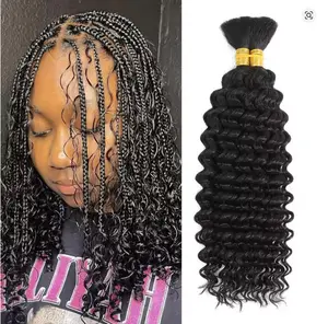 GK Human Braiding Hair for Boho Braids 120g Jet Black Deep Wave Bohemian Hair for Braiding, Boho Braids Bulk Human Hair Knotless, Boho Locs, Boho Twist, Gypsy, Goddess, Curly, Micro, No Weft 1 Bundles