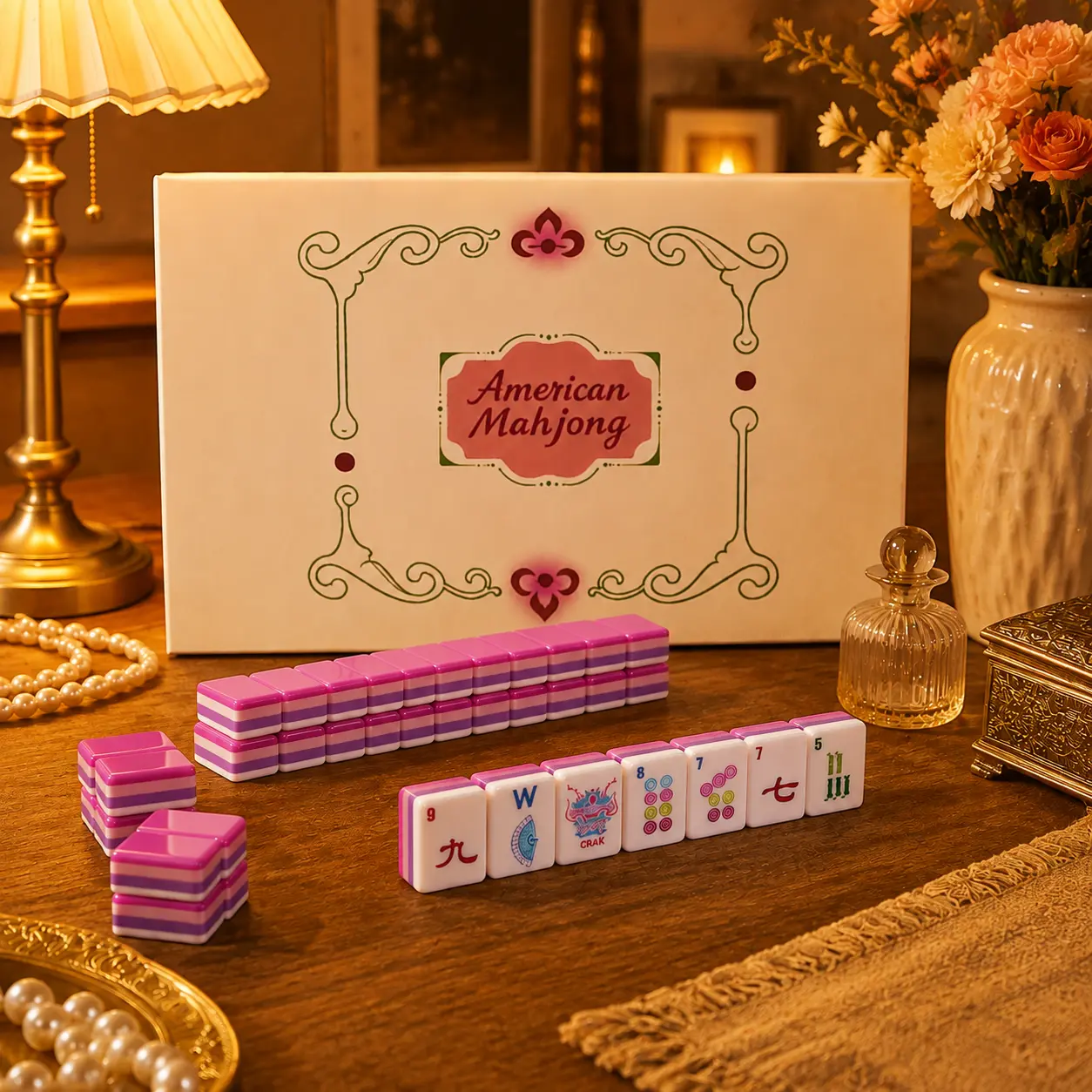 []UNCLE QUE American Mahjong Set,Classic Strategy Family Game,Premium Acrylic Resin Tiles with Smooth Texture, Stylish Storage Box, Durable Design, Colorful Tile Patterns, Perfect for Game Nights, Parties, Family Gatherings, Home Entertainment and Gifts