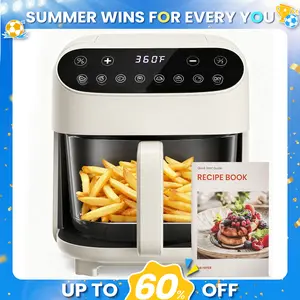 Summerwins[Limited Stock]4.5 QT Glass Air Fryer - PFAS-Free & Dishwasher-Safe Basket, 8 Preset Touchscreen, 360° View Cooking, for Healthy Meals in Minutes - White summerwins