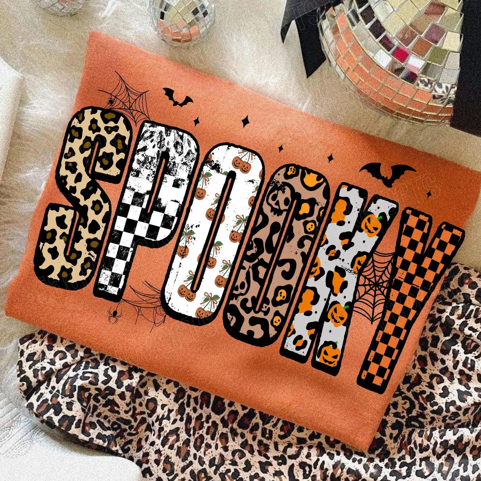 Retro Halloween Spooky Custom Shirt, Personalized Halloween Leopard Checkered Fall, Spooky Shirt, Halloween Girly Shirt, Fall Shirt