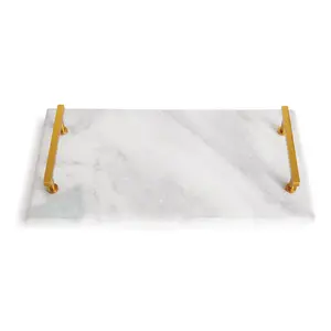 White Marble & Brass Serving Tray