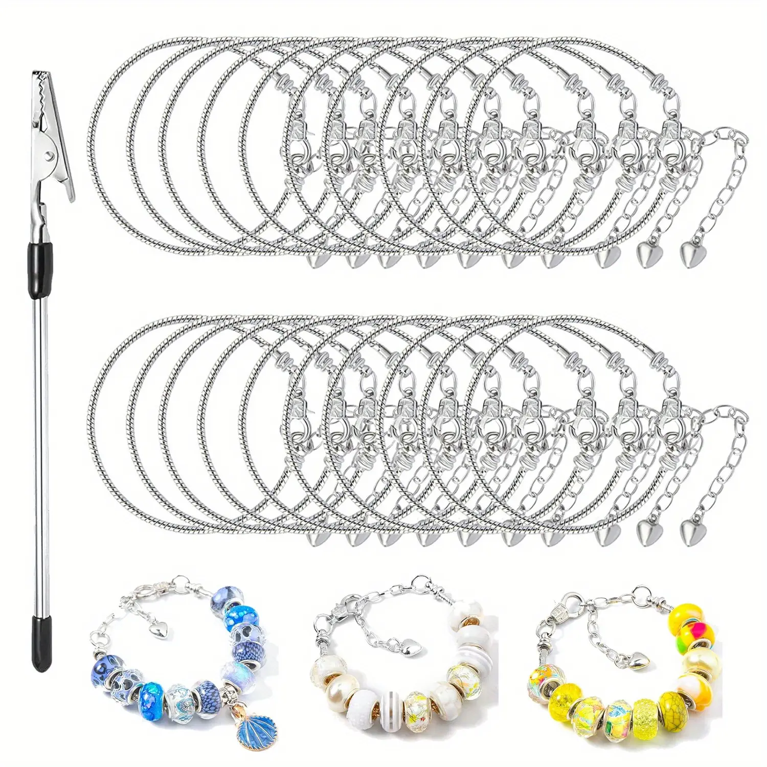 Pack Of 20 DIY Bracelet Snake Chain for Women, Charm Snake Chain Bracelet Set with Bracelet Helper, Bracelet Making Kit, Adjustable Snake Charm Bracelet Chains with Heart Lobster Clasp Extender Chain, Jewelry Making Gifts Supplies