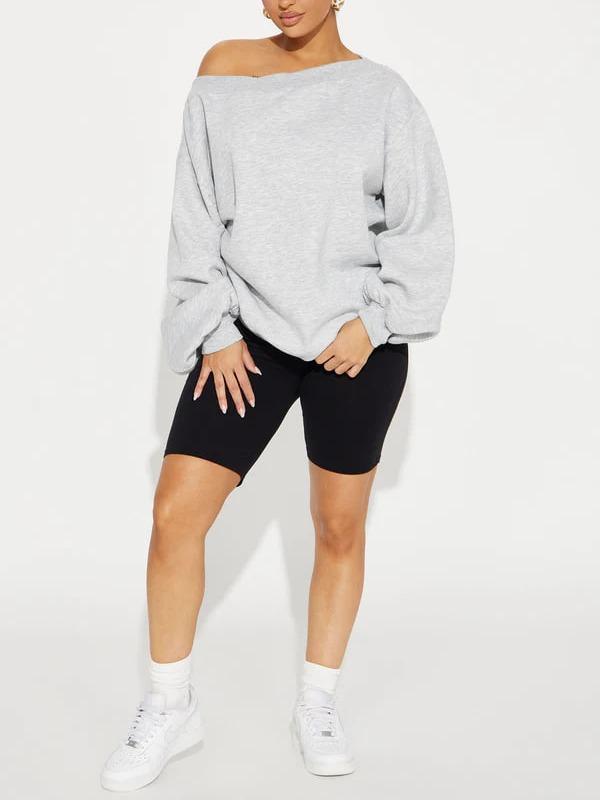 Vera Off Shoulder Oversized Sweatshirt in Heather Grey - Long Sleeve Fleece, Oversized Fit, 60% Cotton 40% Polyester, Perfect for Casual Outings