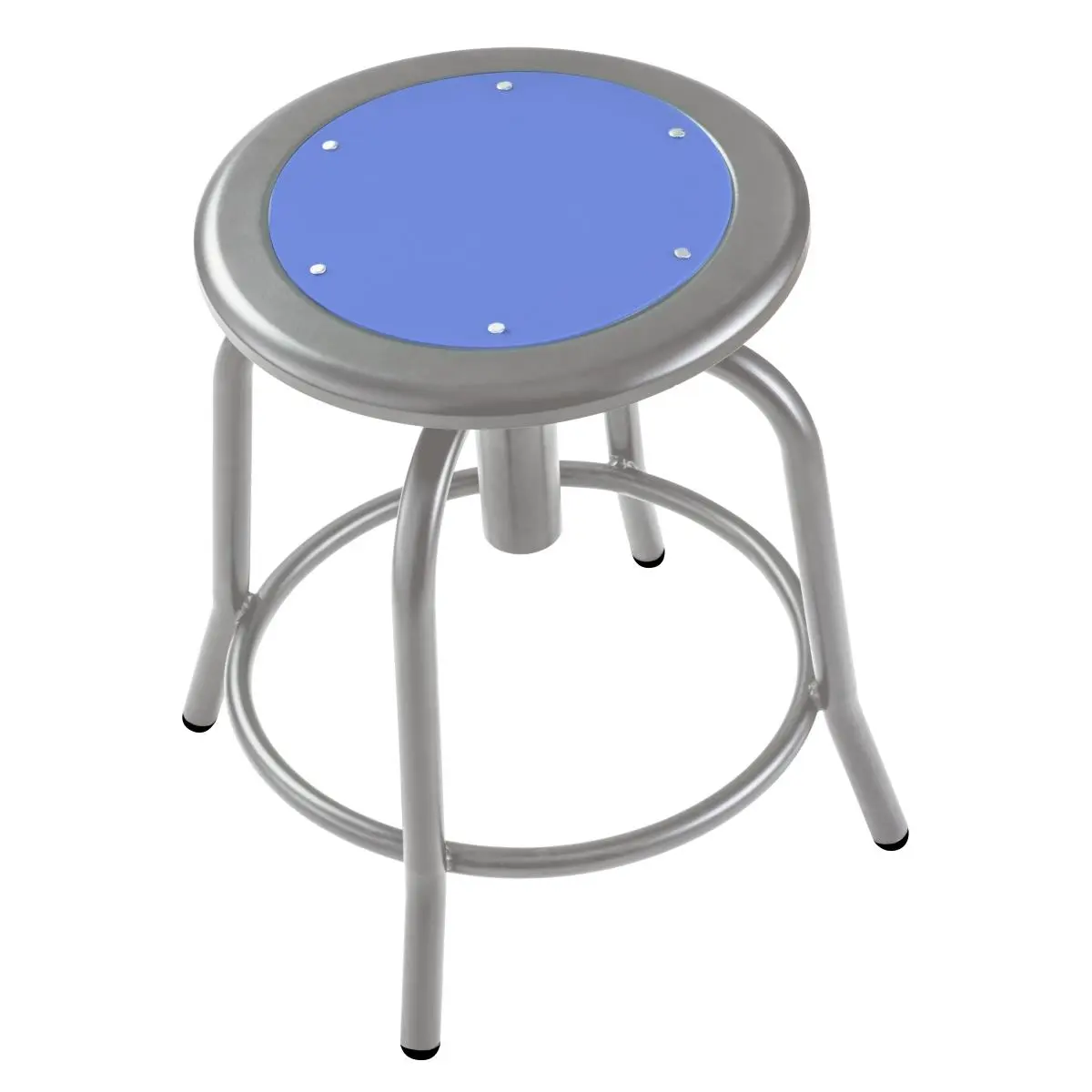 National Public Seating 6805-02 Institutional Height-Adjustable Designer Stool, 18-25 in Height, 18in H x14.5in W x14.5in D, 16.5 lbs, 360-degree Swivel Seatpan, Blueberry Seat, Grey Frame, Curved Legs, Convenient Footrest for Science Lab