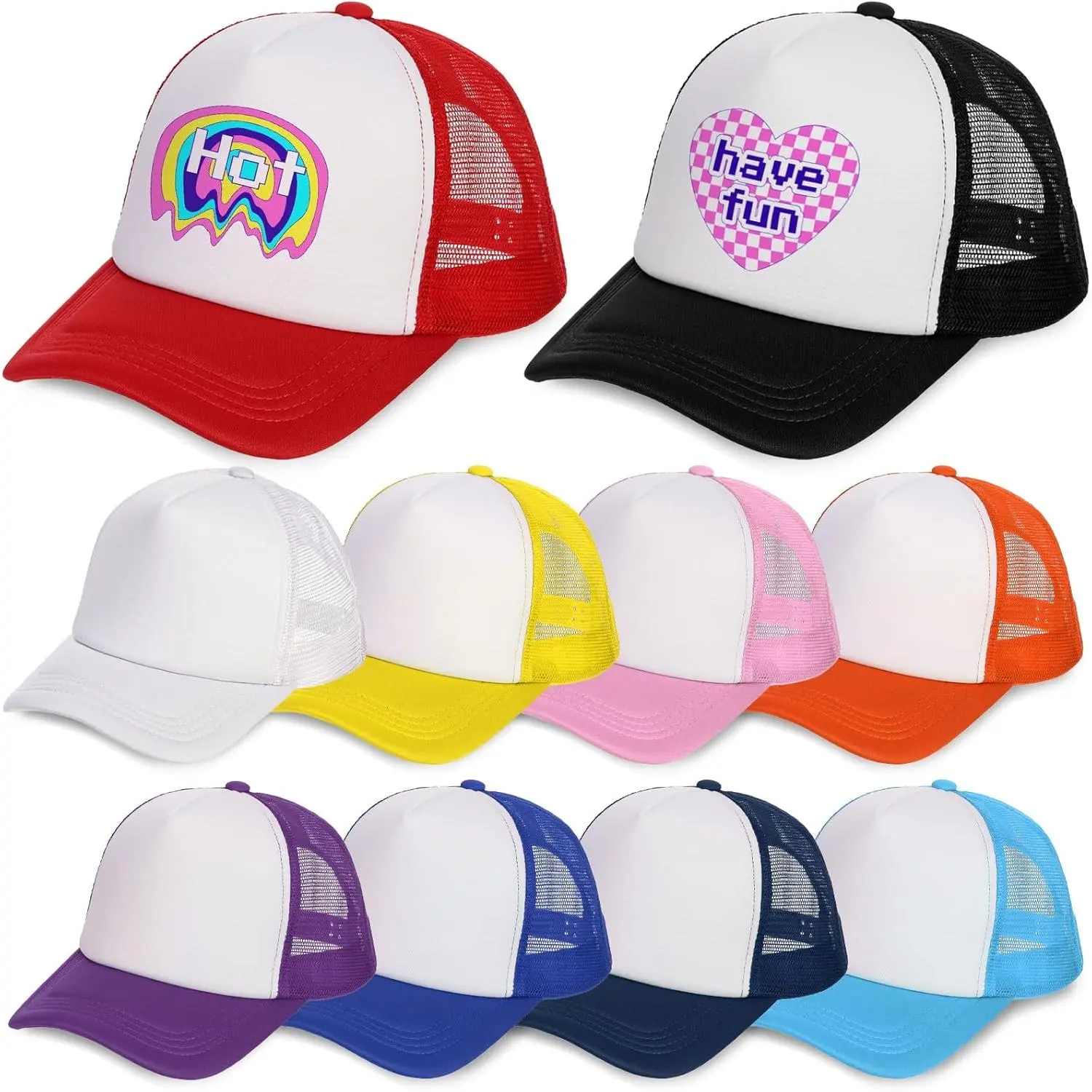 10 Pack Blank Trucker Hat, Summer Mesh Baseball Cap, Polyester Sublimation Hats with Adjustable Snapback Strap, Plain Trucker Hats for n and Men, DIY Your Custom Hats Black