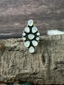 Handmade Sterling Silver Wedding Collection: Mother of Pearl Adjustable Ring "Signed Nizhoni"