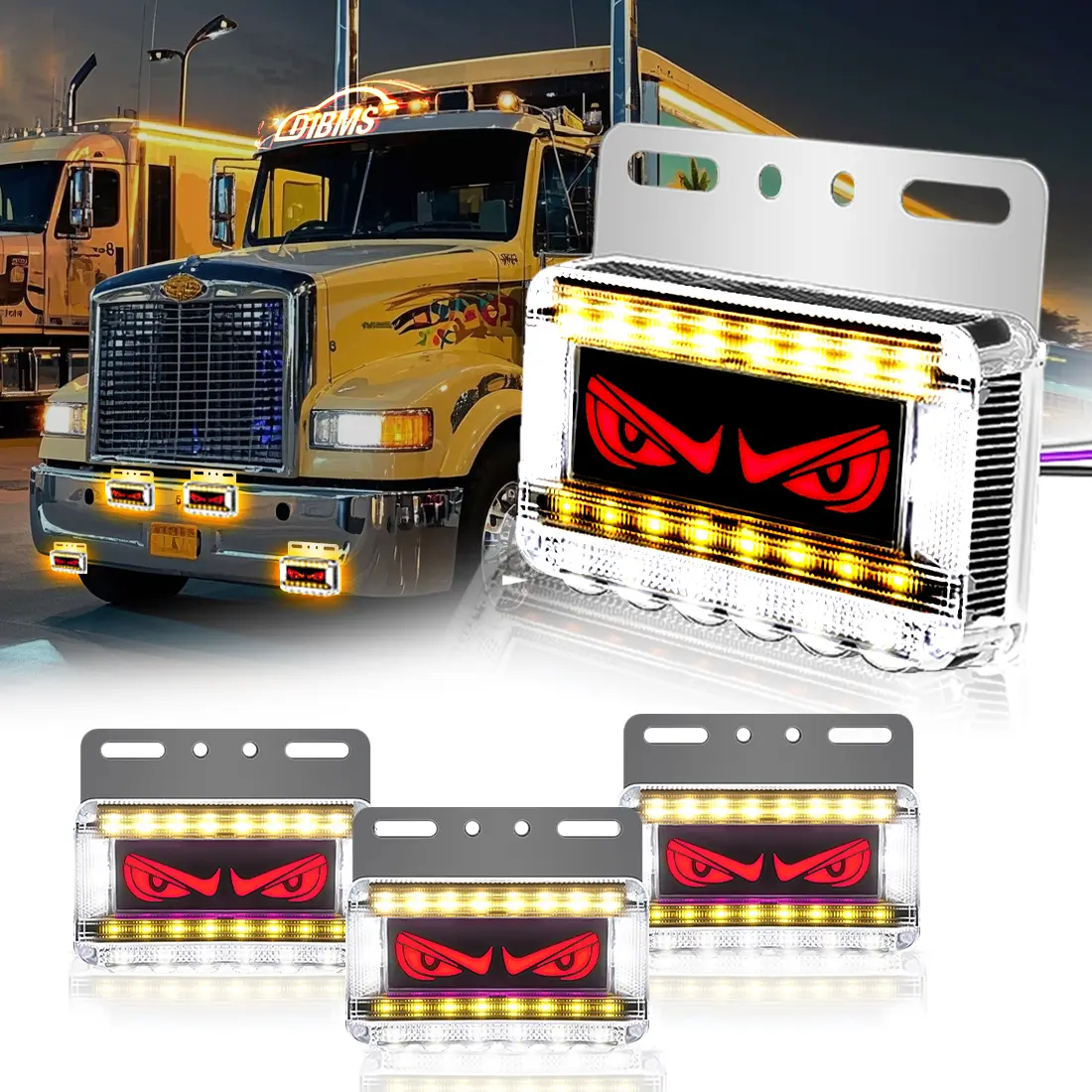 DIBMS 4-Piece 4.8 Amber LED Mini Devil Eyes Trailer Side Marker Lights, Universal Waterproof Shock-proof Exterior Signal Lights for Trucks, RVs