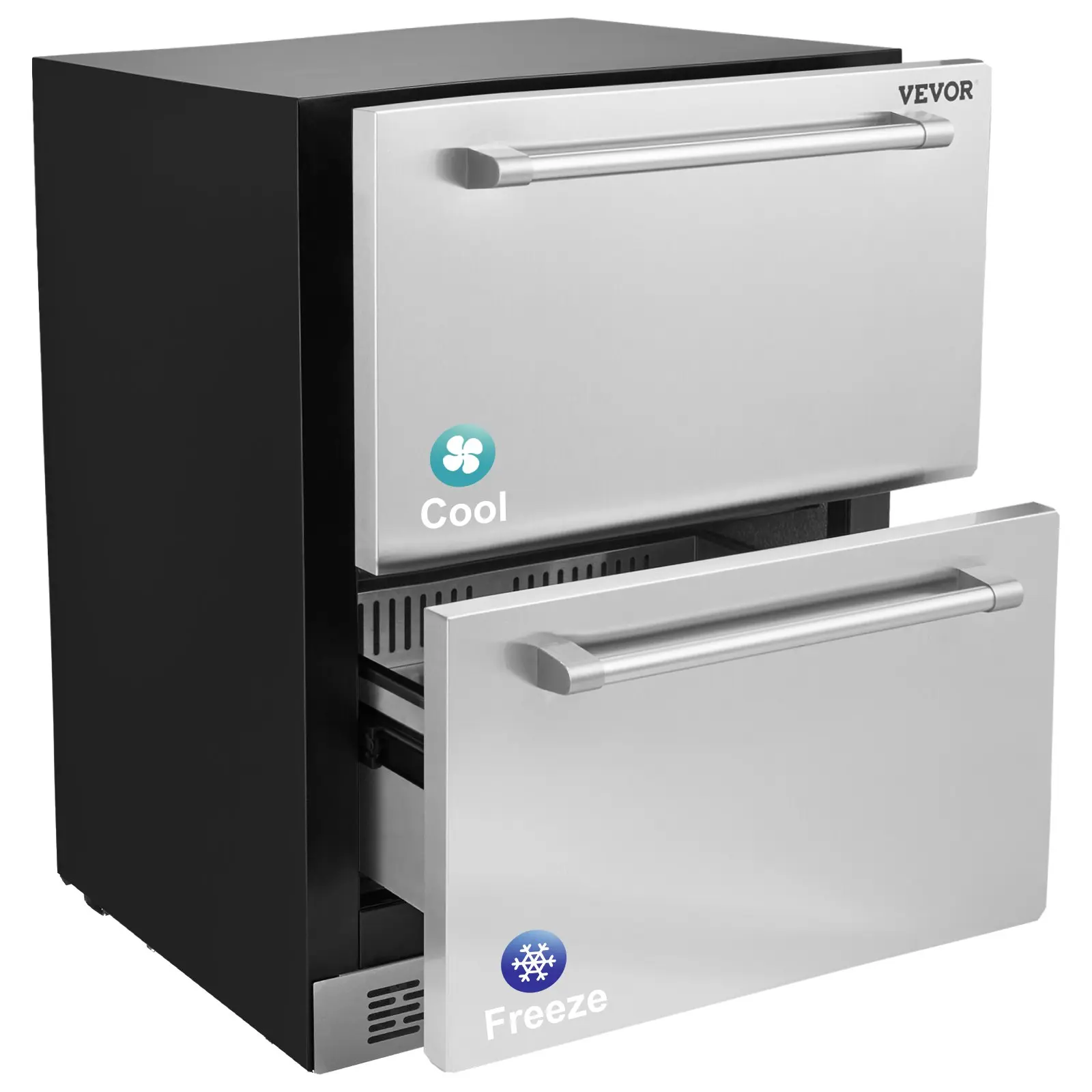 VEVOR 24 inch Undercounter Refrigerator, 2 Drawer Refrigerator with Different Temperature, 4.87 Cu. ft. Capacity, Waterproof Indoor and Outdoor Under Counter Freezer Fridge for Home and Commercial Use