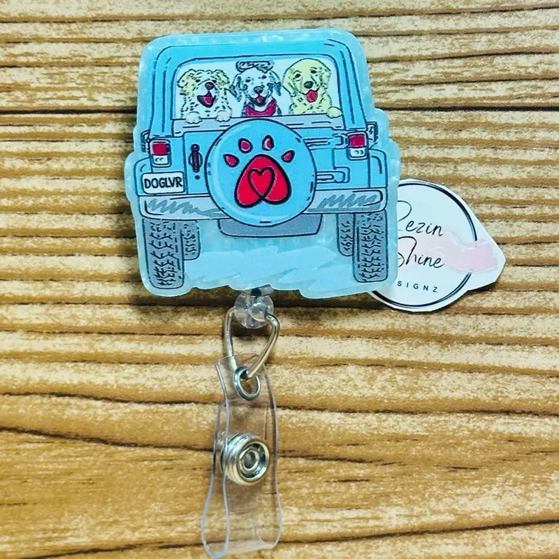 Jeep With Dogs Badge Reel Jeep With Dogs Badge Reel