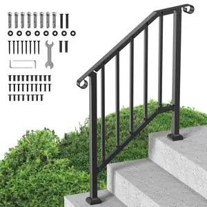 VEVOR Handrails for Outdoor Steps,  , 2-3 Step Stair Hand Rail Kit, Transitional Carbon Steel Railings with Installation Kit, Stair Rails for Seniors, Concrete Steps & Porch & Deck, Black Retro Arch
