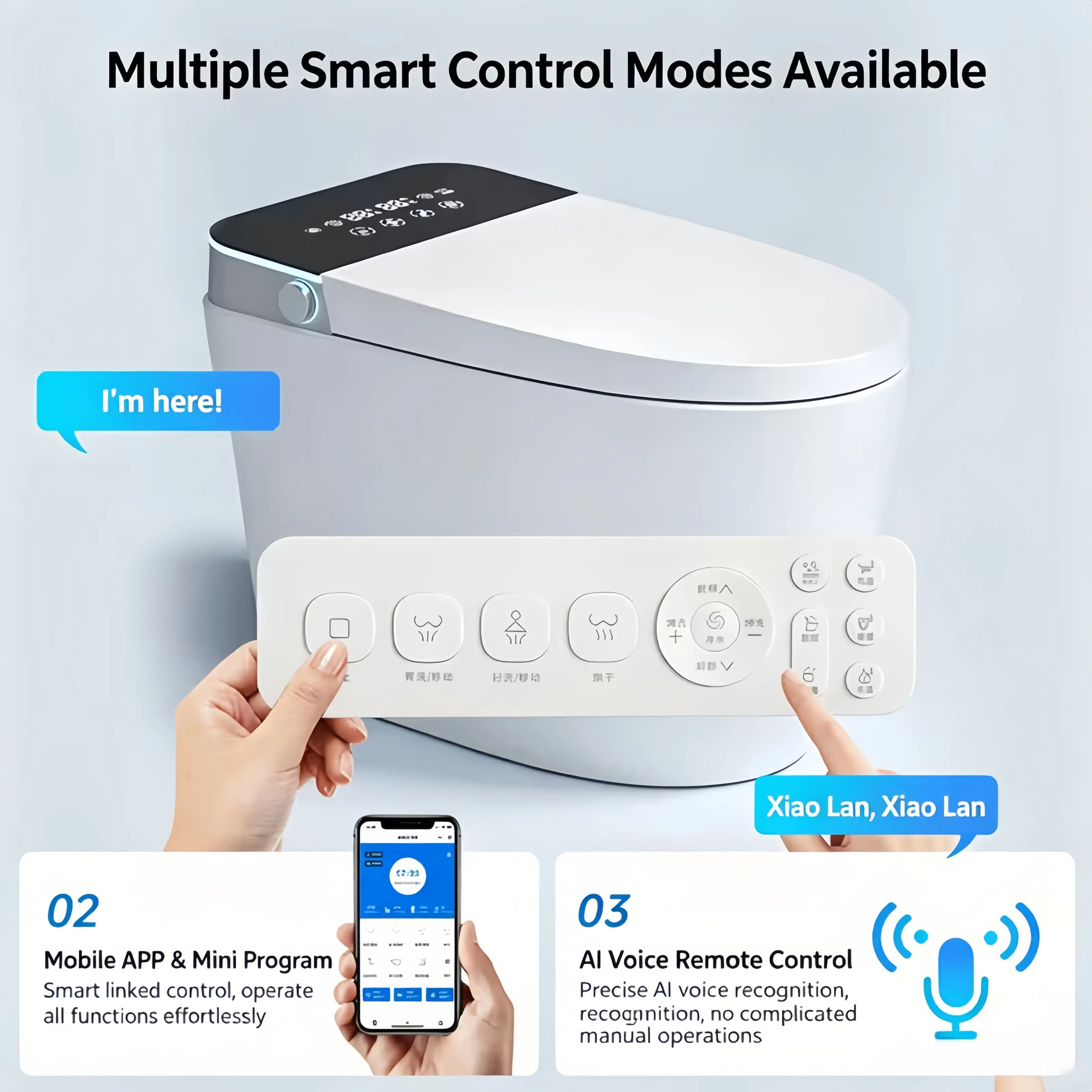 Xinhai Modern Smart Toilet with Bidet, Seat Cover, Automatic Open/Close, 2.2 lb MaP Flush Rating, Foam Dispenser, ADA Comfort Height, Movable Dryer, Auto Flush, Heated Seat, Integrated Tank (Oblong Bowl, Reusability Feature) warm water wash, Ceramic, Indo