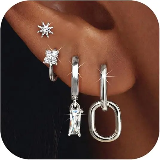 SL-CZ Sun+Clover+Dangle Charm+Double Hoops