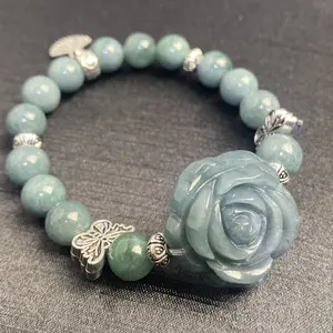 Blue water jadeite bracelet with rose flower