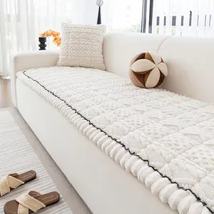 Plush Sofa Cushion with Ruffles, Short Pile Fabric, Washable Pet-Friendly Design, Non-Slip Dustproof Cat Scratch Protection, Dustproof Sofa Slipcover