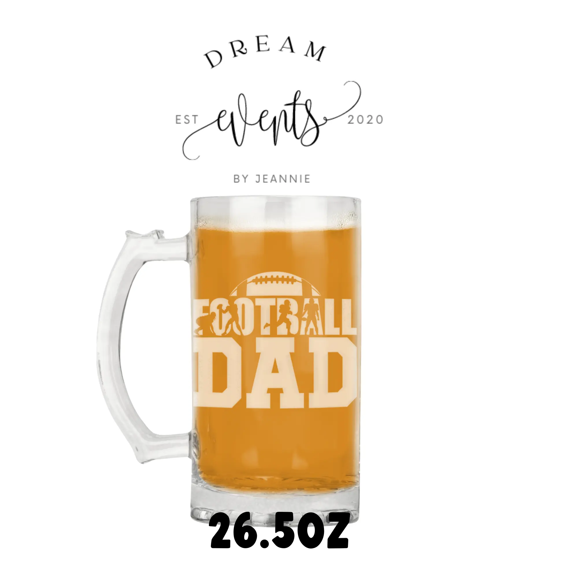 Engraved Beer Mug Personalized Football Dad  Stein Etched Beer Mug