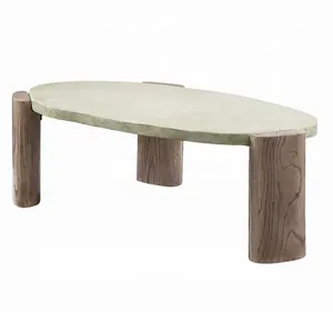 Jacinda Oval Cement Coffee Table – Natural Modern Design 47”