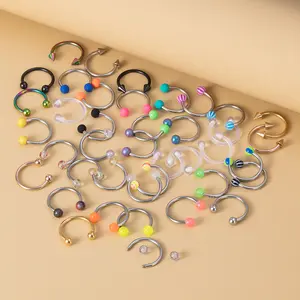 40 Pcs Colorful C-Shaped Nose Ring & Cartilage Earring Set, Stainless Steel & Acrylic Captive Bead Rings, Hypoallergenic Body Piercing Jewelry Bulk Pack