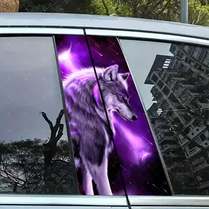 2pc Aurora Wolf Car B Pillar Protection Sticker, Side Decals, Easy Peel & Stick, Sunproof Waterproof Scratch Resistant, Fits All Cars, Car Exterior Decoration
