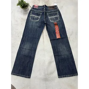 Rey Rock &amp; Roll Denim Dark Vintage Relaxed Fit criss cross emb Db Straight Jeans