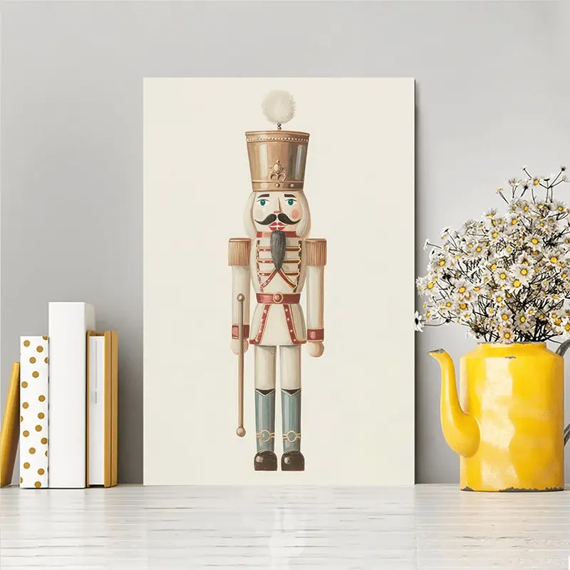 Nutcracker Christmas Canvas Art - Simple Holiday Wall Decoration, Framed, Perfect Gift for Home and Bedroom