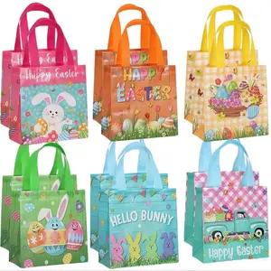 12/24Pack Easter Gift Bags, Easter Baskets with Handle, Reusable Easter Treat Bags, Non-Woven Easter Goodie Bags for Kid Egg Hunt Candy Easter Party
