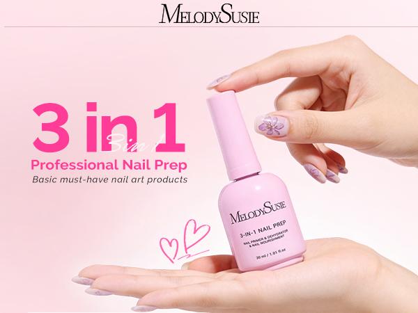 MelodySusie Nail Dehydrator and Primer, 3-in-1 HEMA-Free Acid-free Nourishing Nail Prep for Nail Thickening Solutions Acrylic & Gel Nails