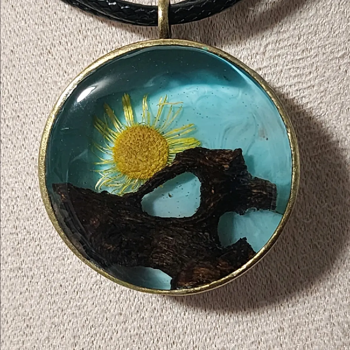 Resin Sun and Woodscape Pendant with cactus wood