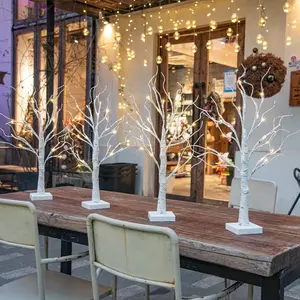 Home Decor Glowing Birch Tree Indoor Christmas Ornament, 4-Piece Set Battery/USB Powered Table Lamp Shaped Money Tree Light LED Decor Easter Wedding Centerpiece Table Top Room Ornament (2 Feet)