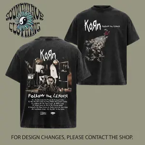 ReTro Rock Band Korn Follow The Leader Grafik T-shirt , Korn Band T-Shirt , Music Graphic Tee . Washed Oversized T-Shirt , Rock Band Shirt, Retro Music Tee, Rock Music Lover Shirt, Vintage Band Shirts Casual Fabric Fit Top , Top Men's and Women's Clothing